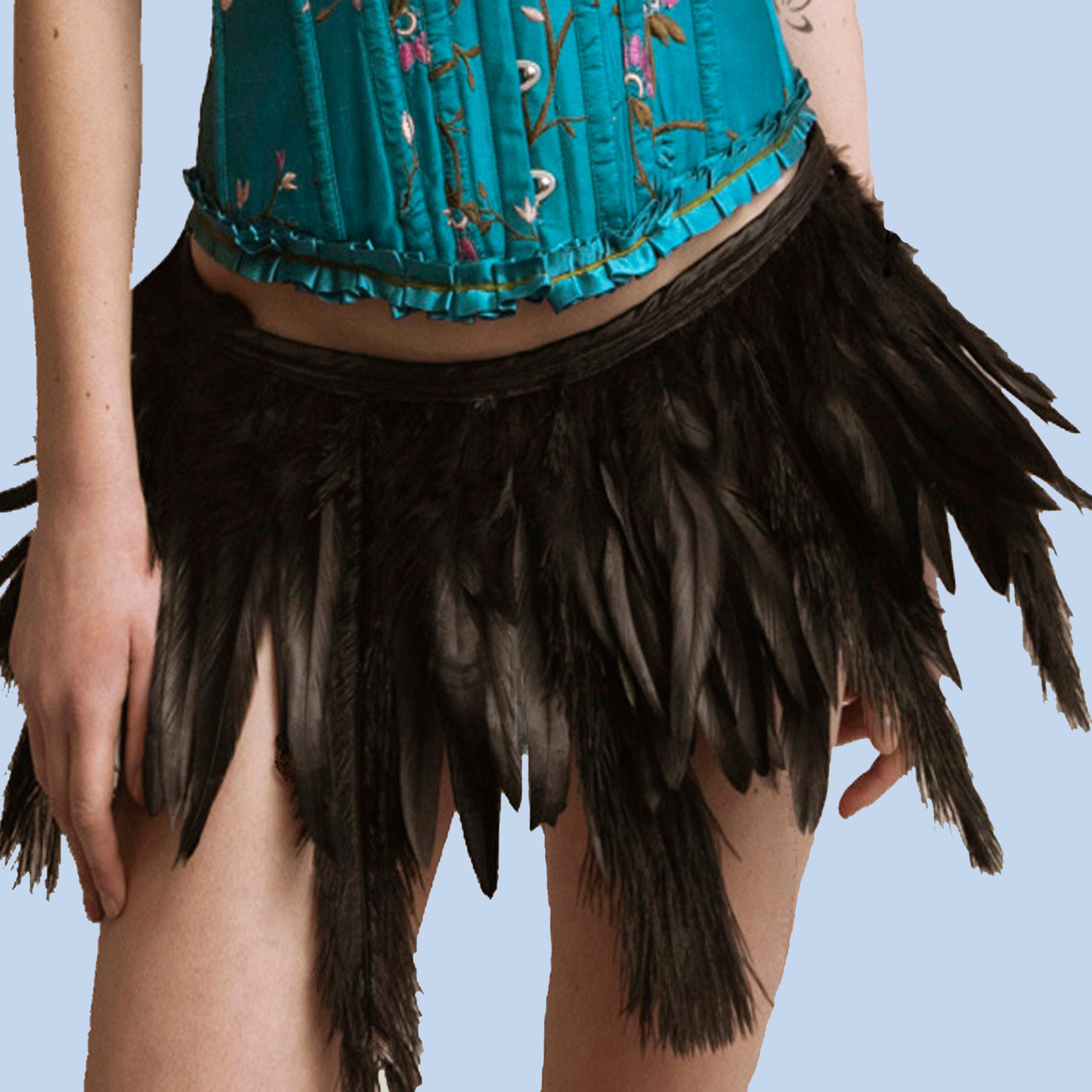 Black Faux Feather Trim Bodycon Mini Skirt | Ally Fashion